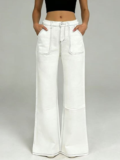 Hazel Blues® |  Wide Leg Contrast Stitching Jeans