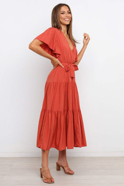 Hazel Blues® |  Tied Tiered Short Sleeve Midi Dress