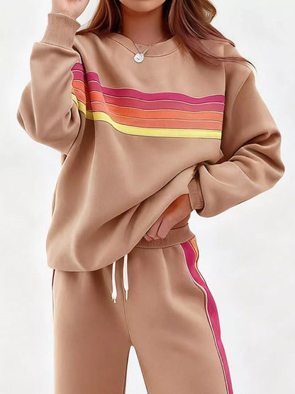Hazel Blues® |  Striped Round Neck Sweatshirt and Pants Set