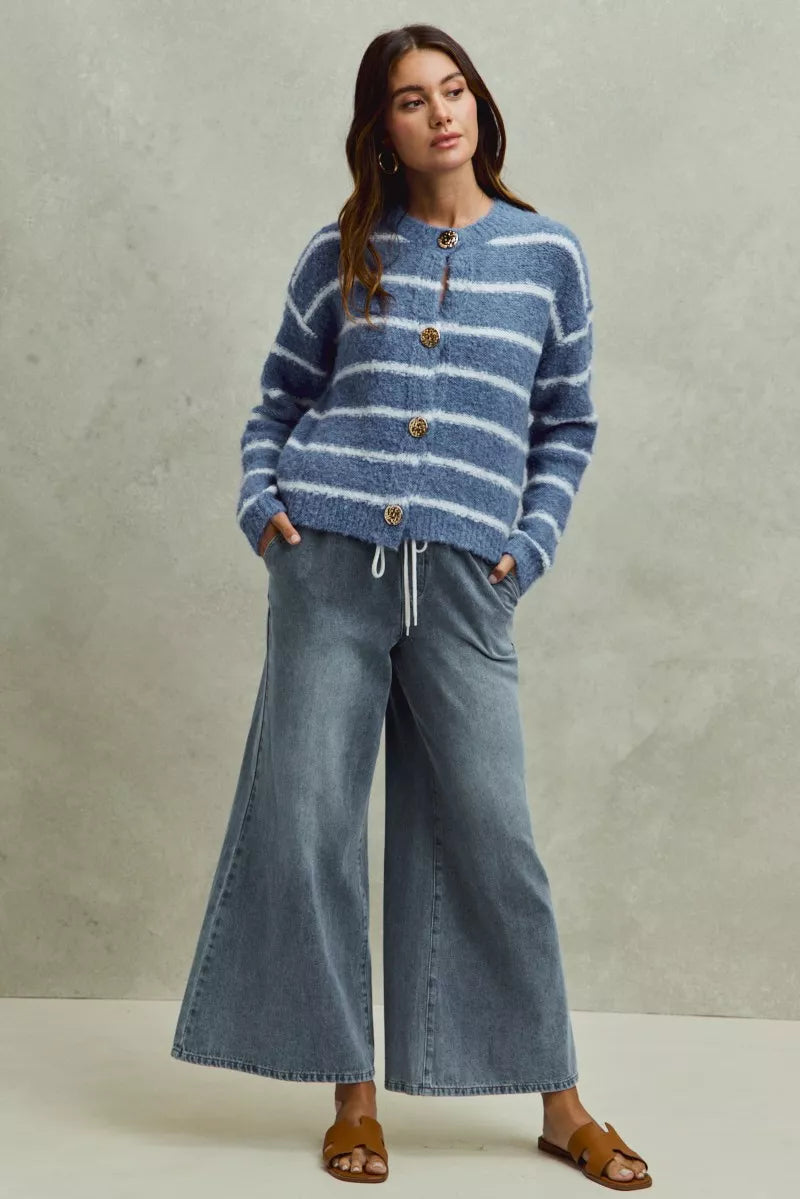 Hazel Blues® |  SO ME Mid Rise Elastic Waist Flare Denim Jeans