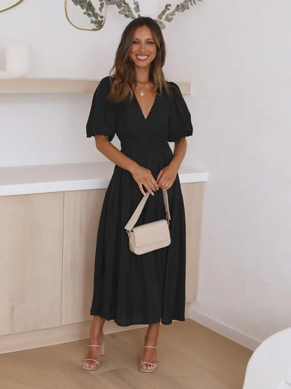 Hazel Blues® |  Tiered Surplice Half Sleeve Midi Dress