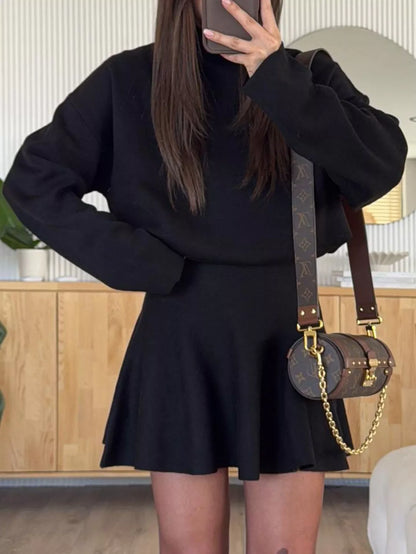 Hazel Blues® |  Turtleneck Dropped Shoulder Sweater and Skirt Set