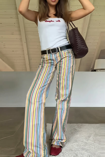 Sexy Rainbow Stripe Low Waist Straight Jeans