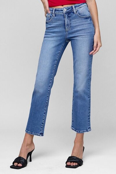 Hazel Blues® | RISEN Tummy Control High Rise Crop Straight Jeans