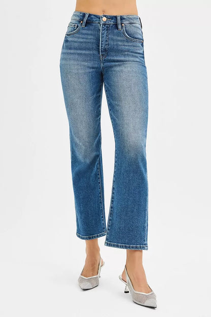 Hazel Blues® |  RISEN Tummy Control High Rise Crop Straight Jeans