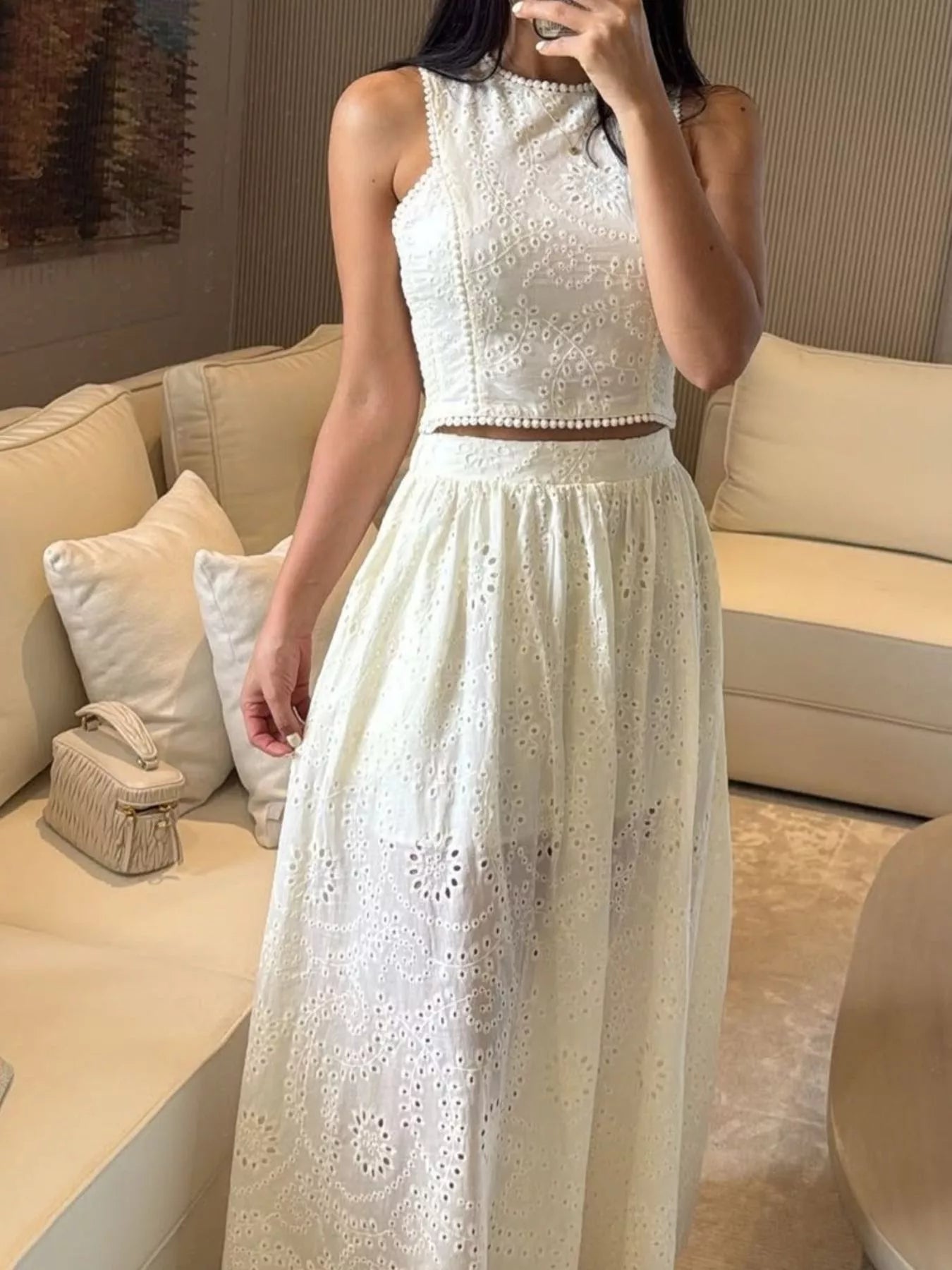 Hazel Blues® |  Eyelet Crop Top and Maxi Skirt Set