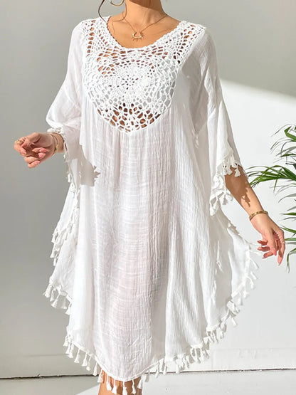 Hazel Blues® |  Tassel Cutout Scoop Neck Cover-Up Dress