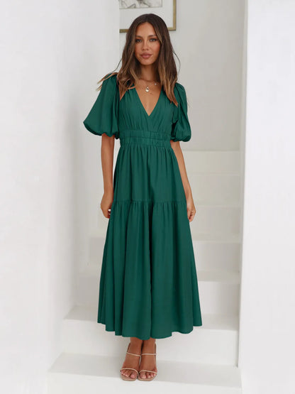 Hazel Blues® |  Tiered Surplice Half Sleeve Midi Dress