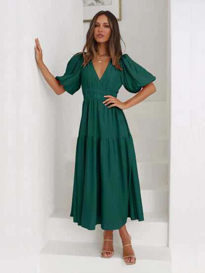 Hazel Blues® |  Tiered Surplice Half Sleeve Midi Dress