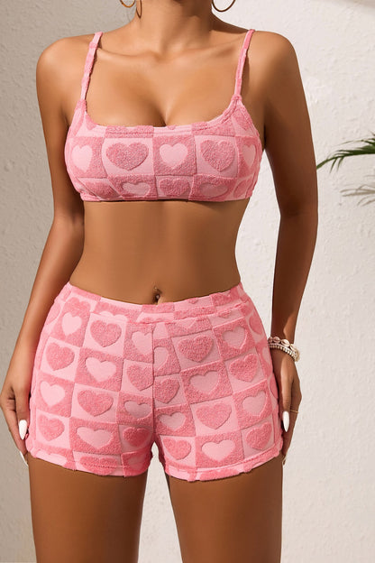Pink Surf Style Bikini Two Piece Swim Set