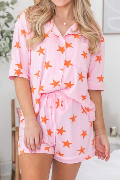 Hazel Blues® |  Star Print Short Sleeve Shirt and Shorts Set