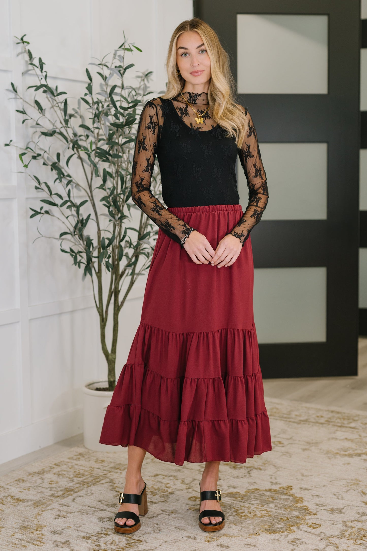 Hazel Blues® |  Easy Pick Tiered Maxi Skirt