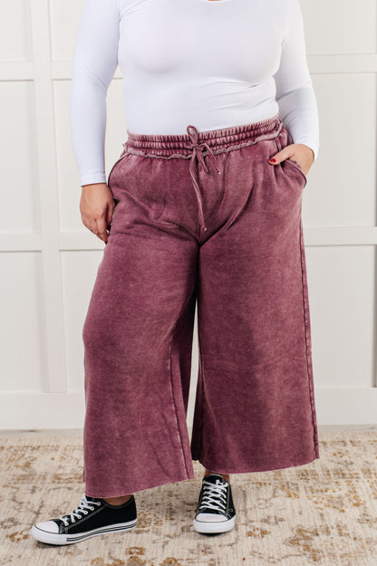 Hazel Blues® |  In or Out Wide Leg Cropped Pants in Eggplant