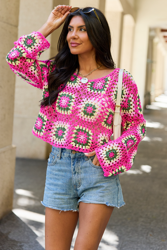 Annabelle Pink And Green Crochet Sweater
