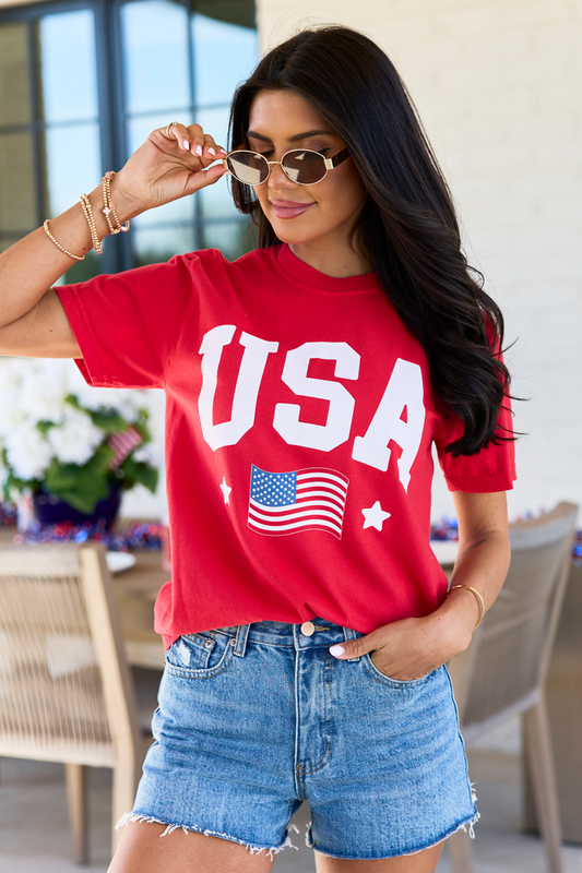 Athletic USA Flag Red Comfort Colors Graphic Tee