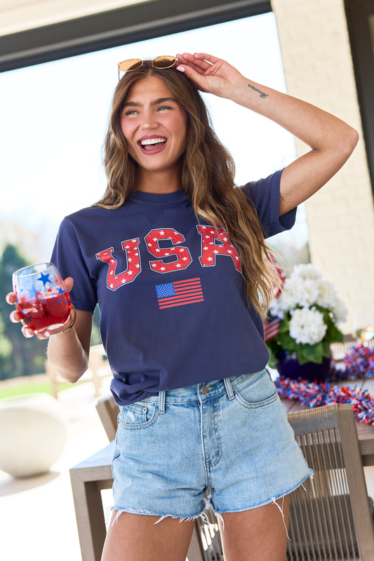 Athletic USA Flag Star Print Navy Comfort Colors Graphic Tee