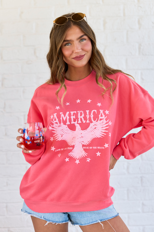 America Eagle Light Red Graphic Sweatshirt