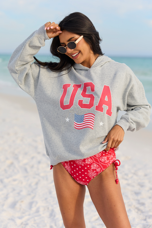 Athletic USA Flag Light Grey Graphic Hoodie