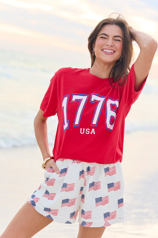 1776 Block USA Red Comfort Colors Graphic Tee