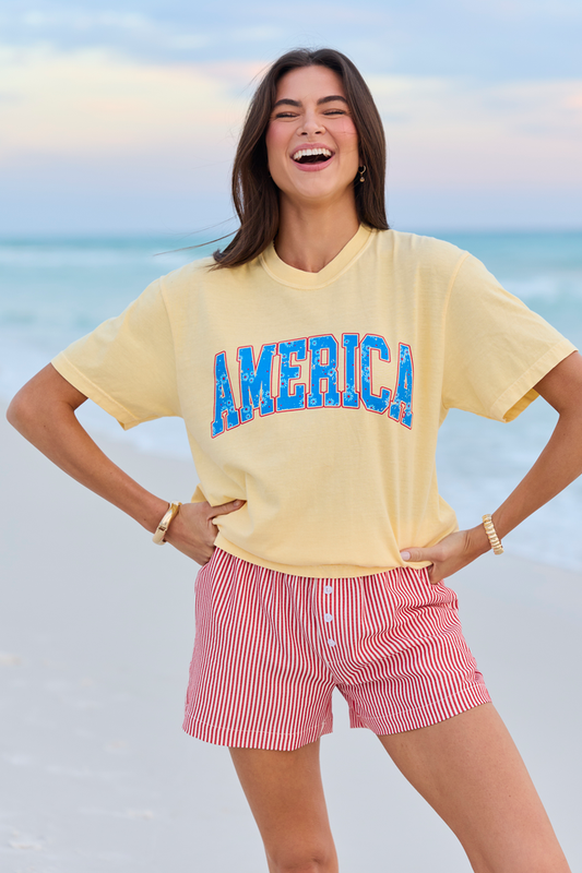 America Floral Yellow Comfort Colors Graphic Tee