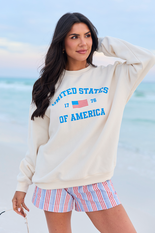 Classic USA Flag Cream Graphic Sweatshirt