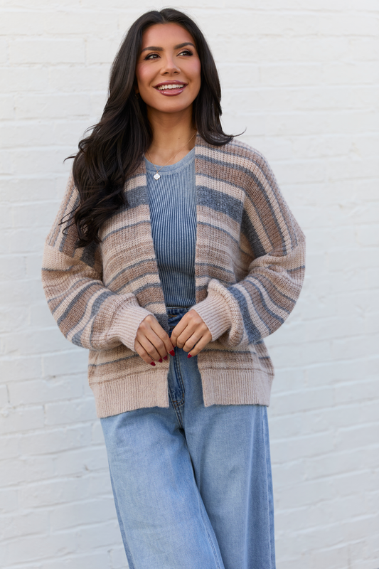 Alix Neutral Striped Open Cardigan FINAL SALE
