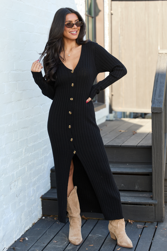 Alannah Black Button Front Sweater Dress SALE