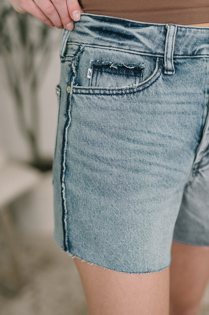 Hazel Blues® |  Paige High Waist Rigid Magic Cutoff Short Raw Side Seams