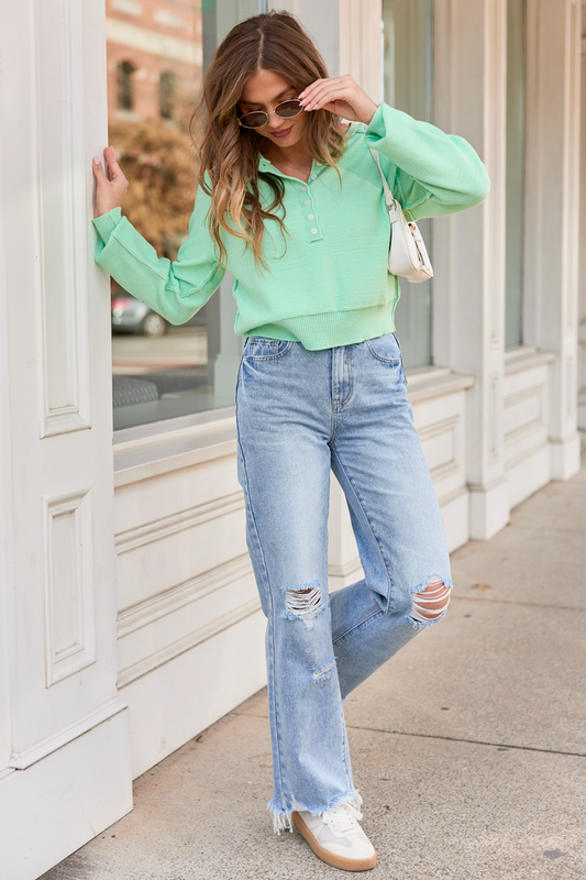 Ariel Light Wash Distressed Wide Leg Jeans SALE