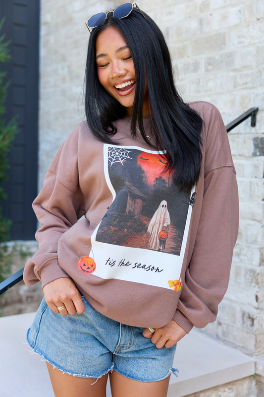 'Tis The Season Halloween Photo Print Mocha Graphic Sweatshirt