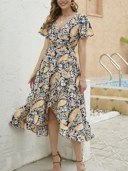 Hazel Blues® |  Floral Print Short Sleeve Wrap Midi Dress