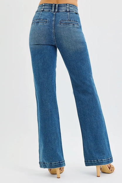 Hazel Blues® | RISEN Tummy Control High Rise Bootcut Jeans with Double Button Waistband