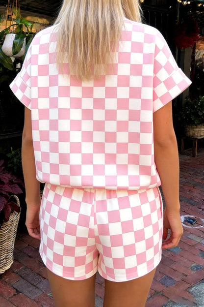 Hazel Blues® |  Checkerboard Short Sleeve Tee and Shorts Set