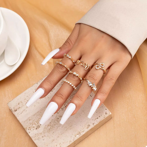 Hazel Blues® |  7 Piece 18K Gold-Plated LOVE Zircon Ring Set