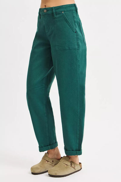 Hazel Blues® |  RISEN High Rise Ankle Cuffed Barrel Pants