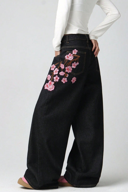 Chic Y2K Vintage Embroidered Wide Leg Jeans
