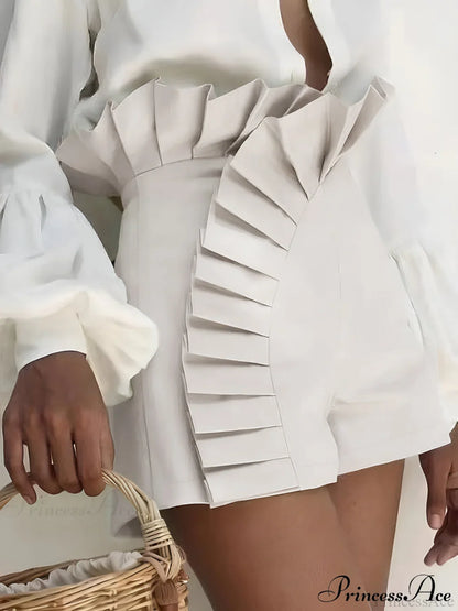 Asymmetric Pleated Graceful Zip Shorts