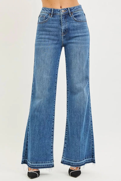 Hazel Blues® |  RISEN High Rise Wide Leg Jeans With Released Hem