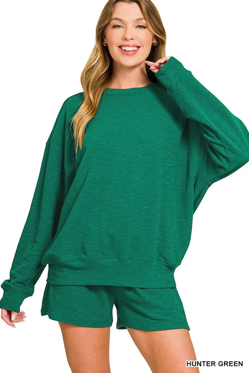 Hazel Blues® |  Zenana Slub Long Sleeve Top and Shorts Set