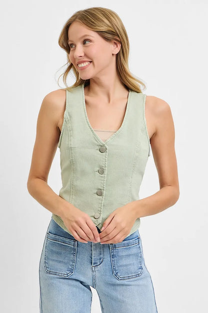 Hazel Blues® | RISEN V Neck Button Down Vest