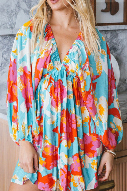 Hazel Blues® |  Floral Bracelet Sleeve Empire Waist Mini Dress