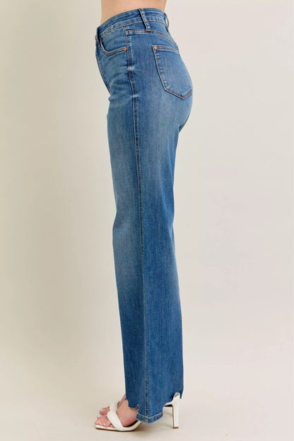 Hazel Blues® | Judy Blue High Waist Tummy Control Chew Hem Destroy Wide Jeans
