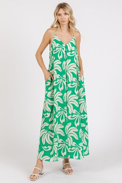 Hazel Blues® |  Mittoshop Printed V-Neck Maxi Cami Dress with Pockets