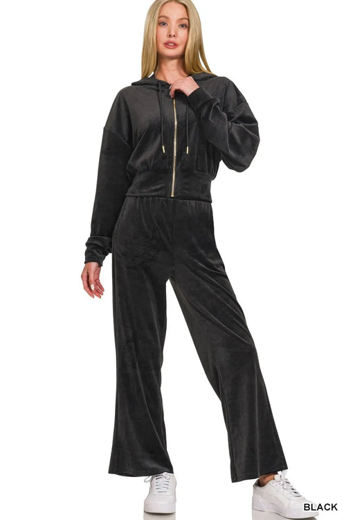 Hazel Blues® |  Zenana Velvet Zip Up Hoodie and Pants Set