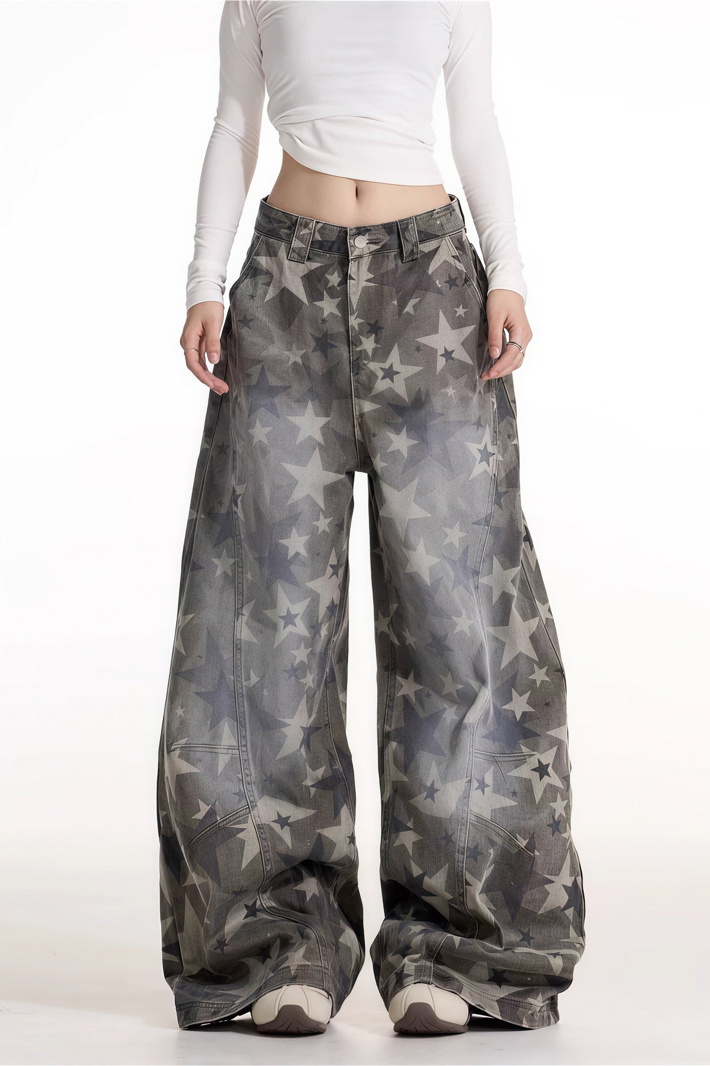 All Over Star Printed Wide Leg Jeans