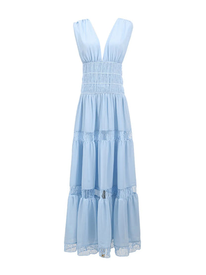 Hazel Blues® |  Tiered V-Neck Sleeveless Maxi Dress