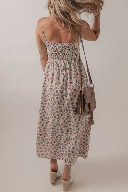 Hazel Blues® |  Multicolour Bohemian Ditsy Floral Smocked Fit Flare Sundress