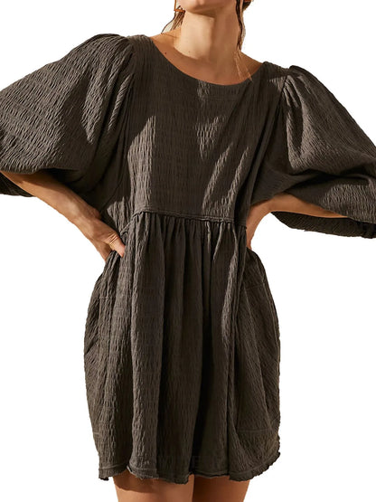 Hazel Blues® |  Relaxed Textured Babydoll Mini Dress with Back Keyhole Detail
