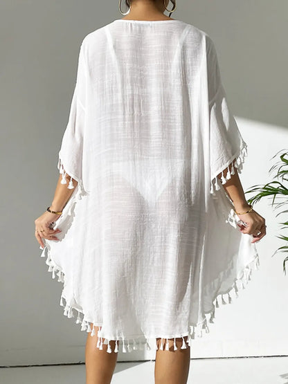 Hazel Blues® |  Tassel Cutout Scoop Neck Cover-Up Dress