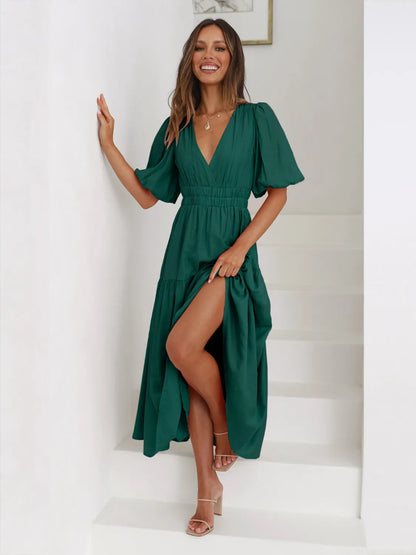 Hazel Blues® |  Tiered Surplice Half Sleeve Midi Dress